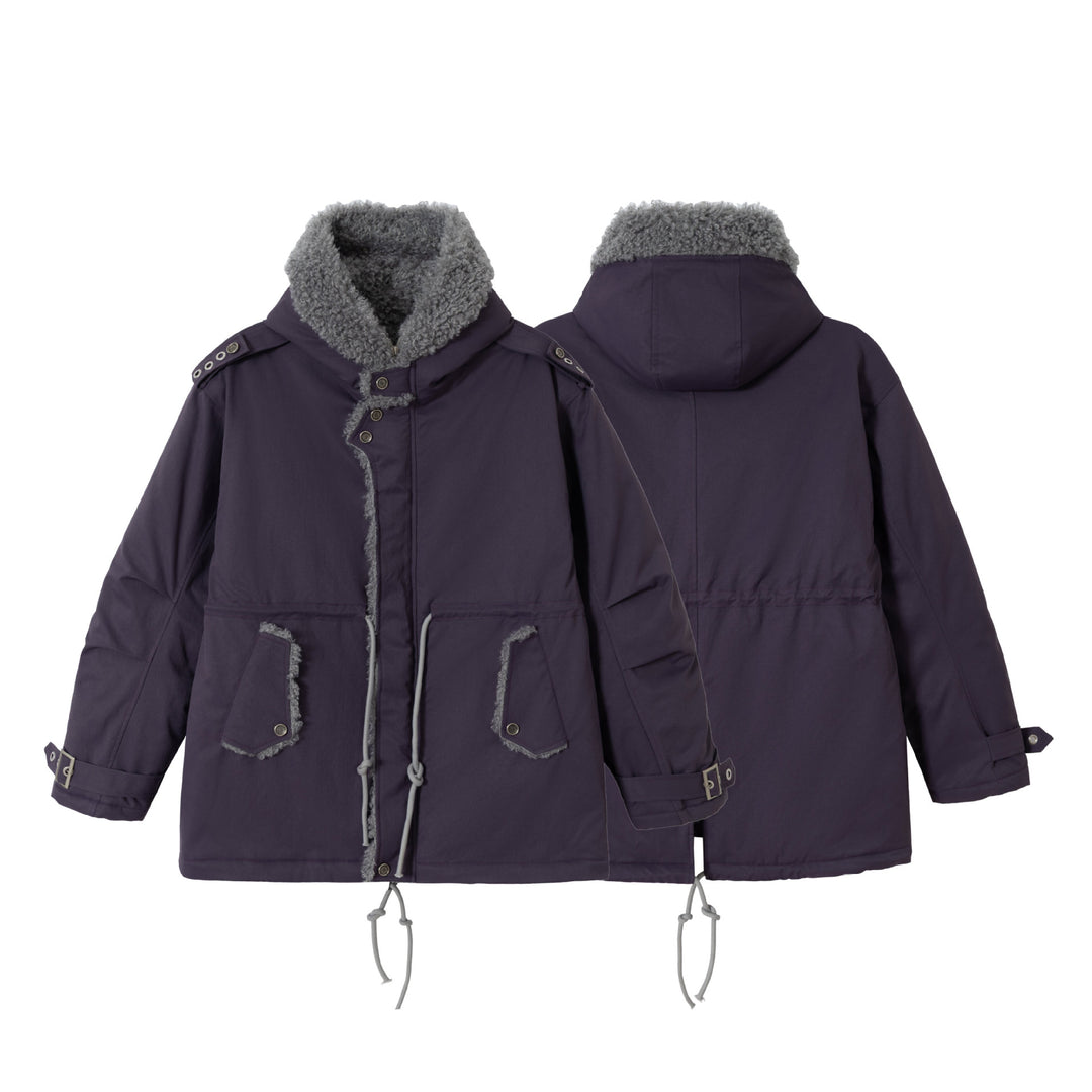 Women's short parka with teddy lining, drawstring and buckle sleeves Mune Fashion