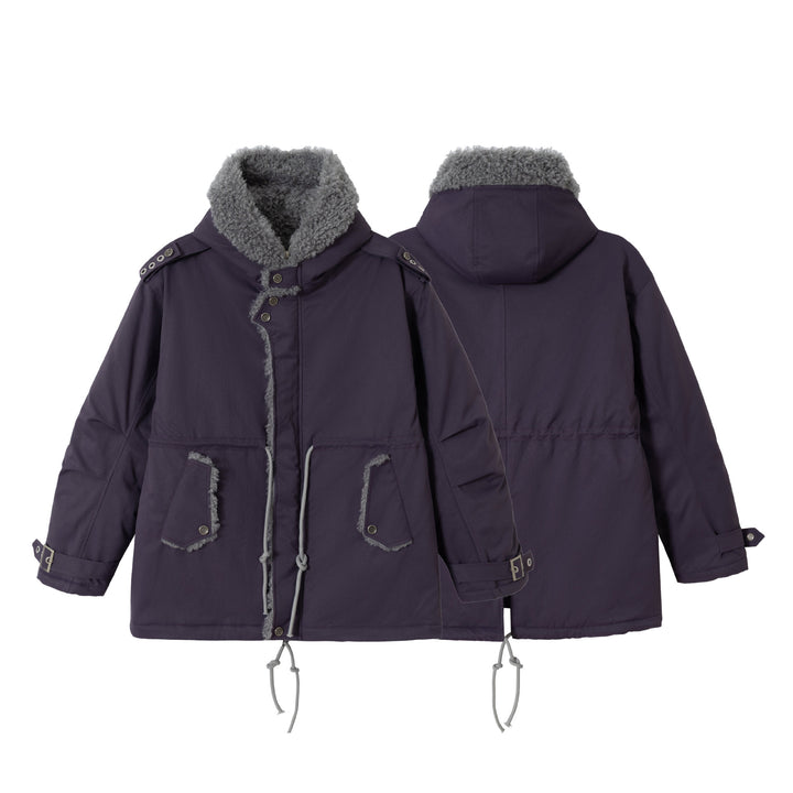 Women's short parka with teddy lining, drawstring and buckle sleeves Mune Fashion