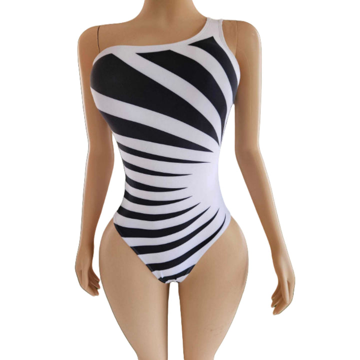 Women's One-Sided Swimsuit with Striking Stripe Pattern Mune Fashion