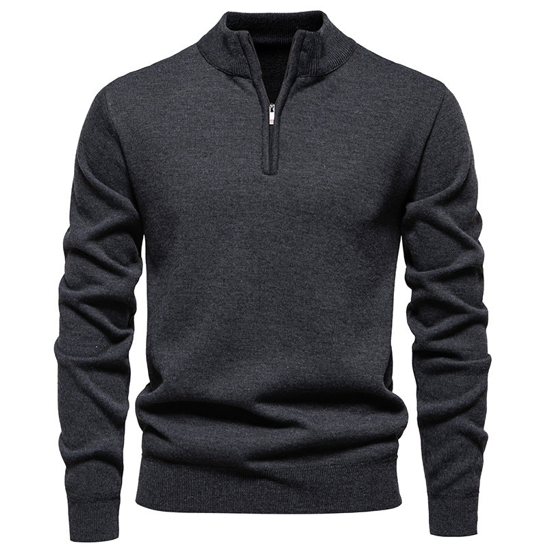 Men's fine-knit pullover with short zipper stand-up collar elastic cuffs Mune Fashion