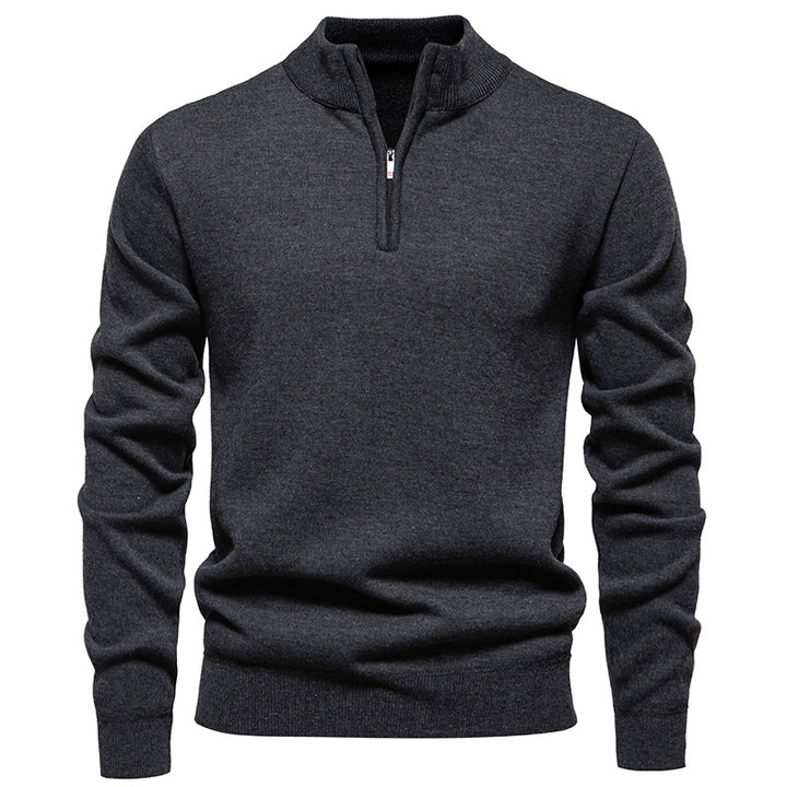 Men's fine-knit pullover with short zipper stand-up collar elastic cuffs Mune Fashion