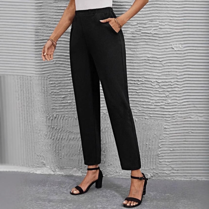 Women's high-waisted tapered business pants with elastic waistband and side pockets Mune Fashion