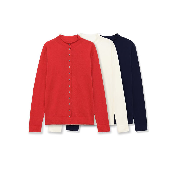 Women's fine knit cardigan with button placket and round neckline Mune Fashion