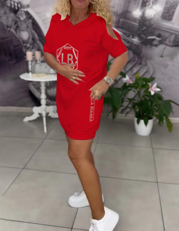 Women nan sporty hoodie tunic dress with shoulder cutouts and logo print Mune Fashion