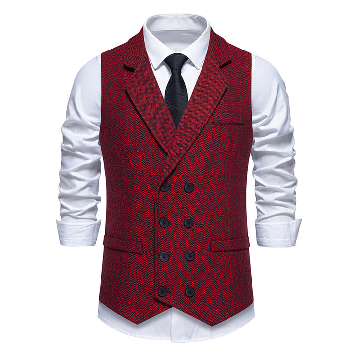 Men's double-breasted herringbone vest with lapel collar and flap pockets Mune Fashion