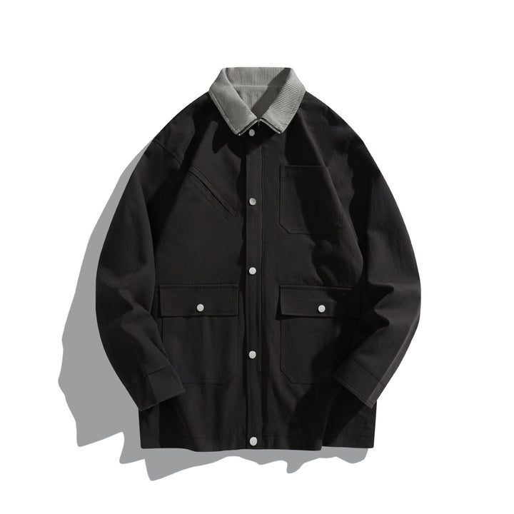 Unisex Short-Cut Boxy Canvas Jacket with Cord Collar, Snap Button Front and Utility Patch Pockets Mune Fashion