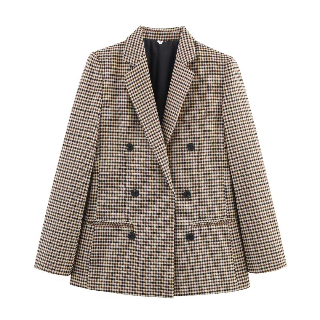 Ladies tailored long blazer in double-breasted with lapel collar and flap pockets Mune Fashion