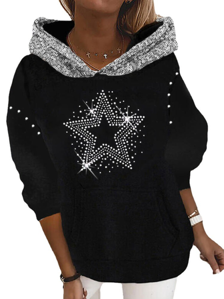 Women's Halloween Hoodie with Pumpkin and Cat Print, Sequin Decoration and Oversize Cut Mune Fashion
