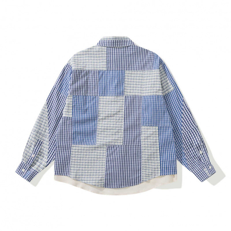 Unisex Oversized Patchwork Overshirt made of lightweight cotton blend with checkered design and shirt collar Mune Fashion