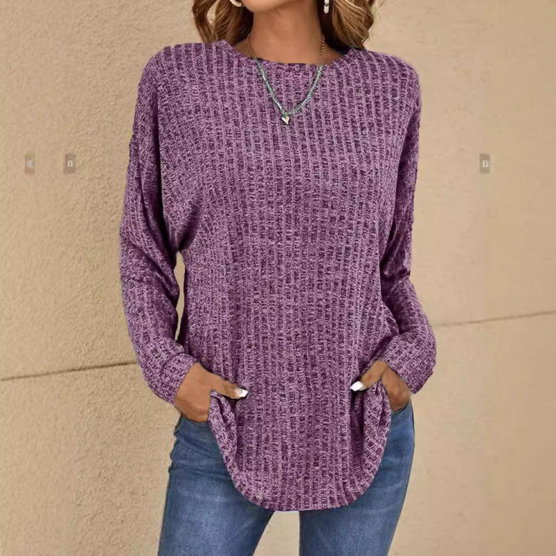 Women's Oversized Structured Knit Sweater with Round Neck and Pockets Mune Fashion