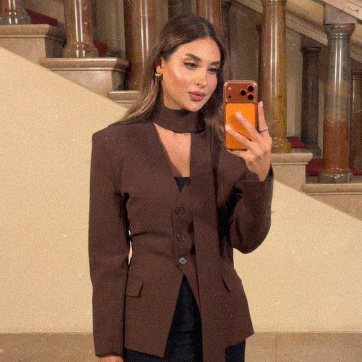 Women's Tailored Blazer with Shawl Collar Band, Triple Button Placket and Flap Pockets Mune Fashion