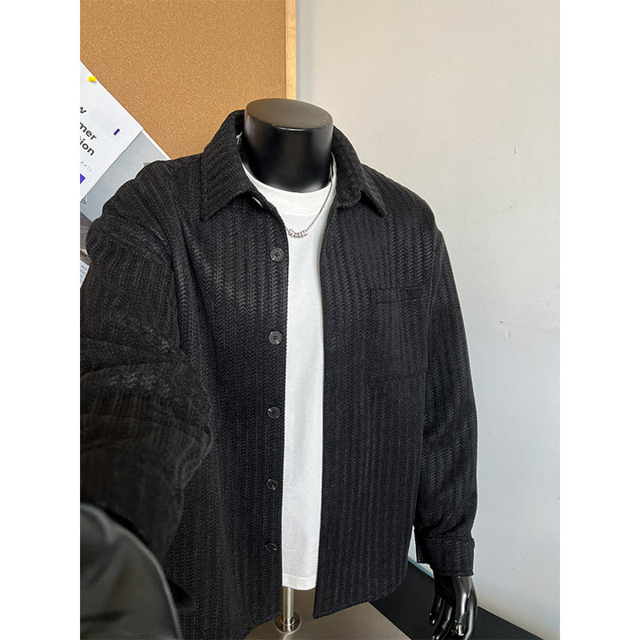 Men's Textured Overshirt-Jacket made of Knit with Kent Collar Mune Fashion