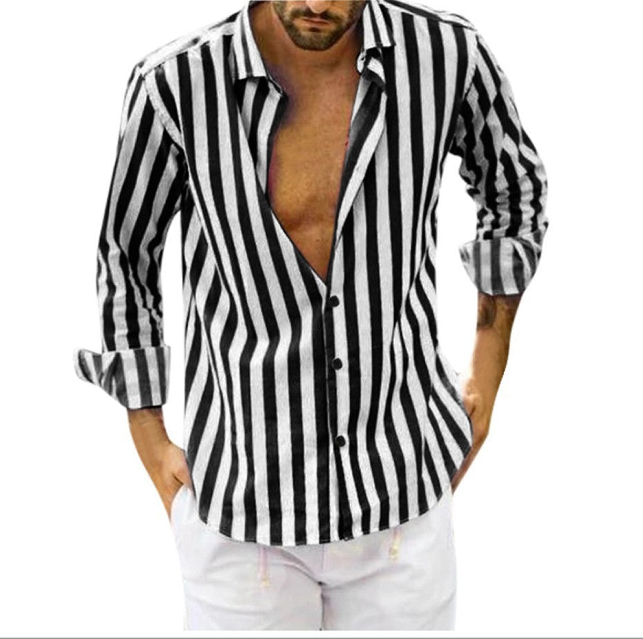 Men's slim fit long sleeve shirt with Kent collar and vertical stripe pattern Mune Fashion