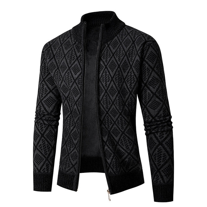 Men's knit zip jacket with diamond jacquard, standing collar and two-way zipper Mune Fashion