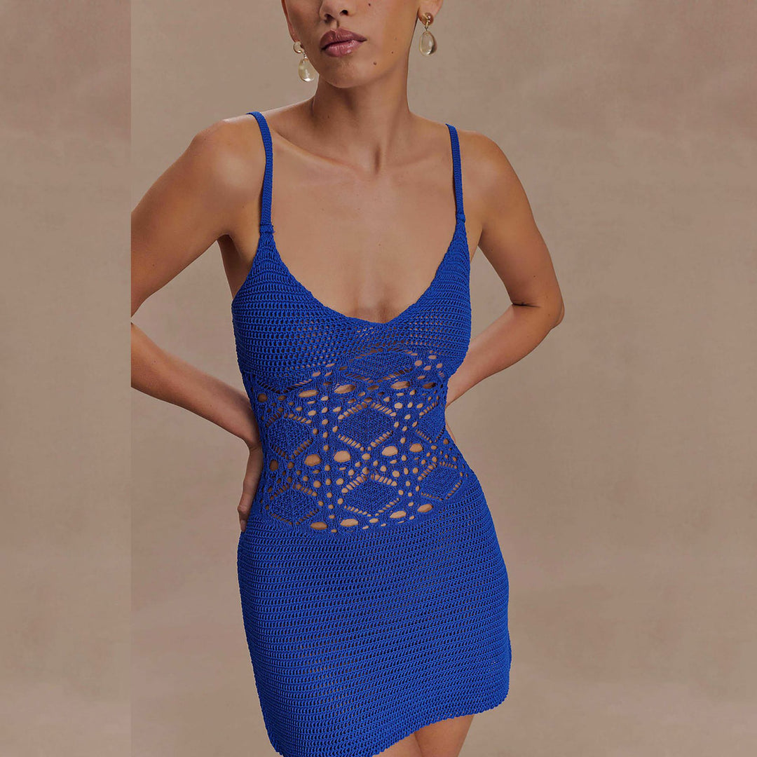 Women's crocheted mini beach dress with seductive V-neck Mune Fashion