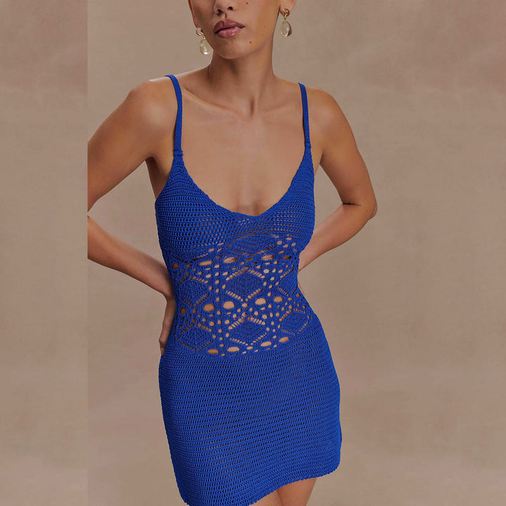 Women's crocheted mini beach dress with seductive V-neck Mune Fashion