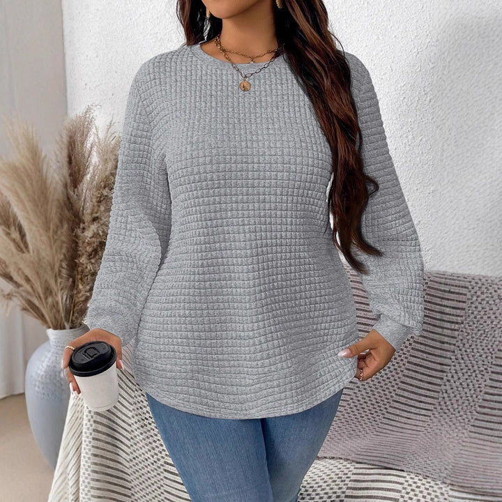 Women waffle knit long sleeve with round neckline, slightly A-line cut and ribbed cuffs Mune Fashion