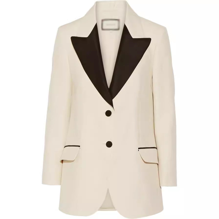 Women’s Tuxedo Jacket in Tailoring with pointed Shawl Collar and contrasted Lapel Trim Mune Fashion