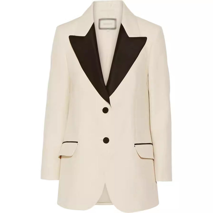 Women’s Tuxedo Jacket in Tailoring with pointed Shawl Collar and contrasted Lapel Trim Mune Fashion