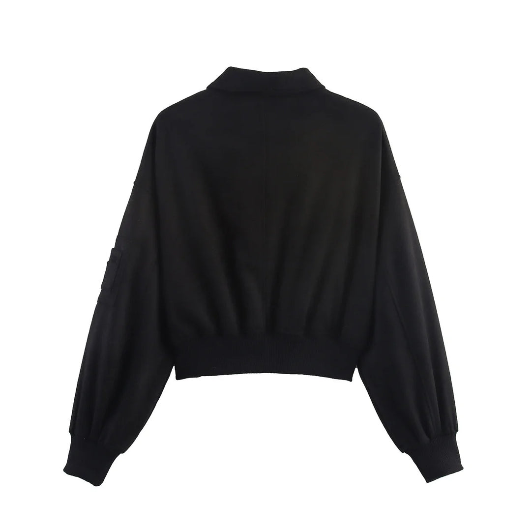 Women's cropped bomber jacket in velour look with zipper, sleeve pockets, and ribbed hem Mune Fashion