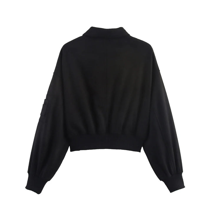 Women's cropped bomber jacket in velour look with zipper, sleeve pockets, and ribbed hem Mune Fashion