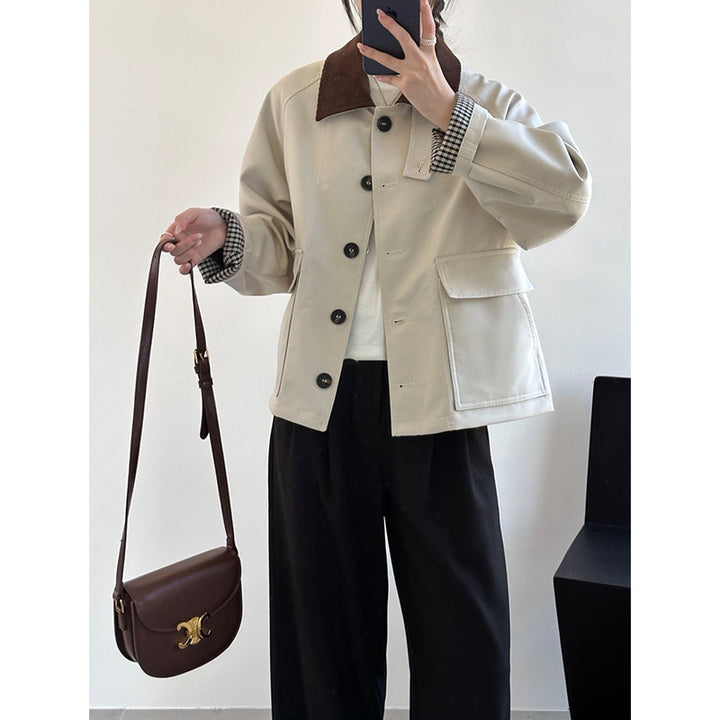 Women Boxy Transitional Jacket with Cord Collar and Large Flap Pockets Mune Fashion