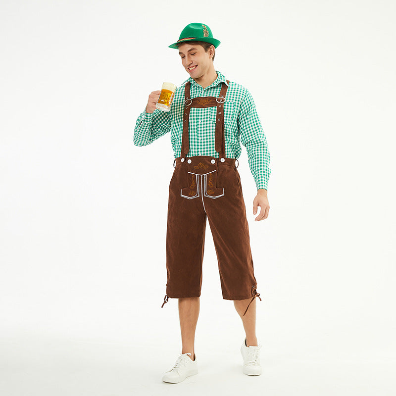 Men's knee-length traditional dungarees with adjustable straps and decorative embroidery Mune Fashion