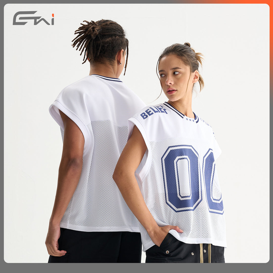 Unisex Breathable Mesh Sports Top Without Sleeves with Ribbed Polo Collar Mune Fashion