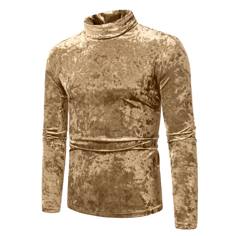 Men's figure-hugging velvet polo collar long sleeve shirt with stretch content Mune Fashion