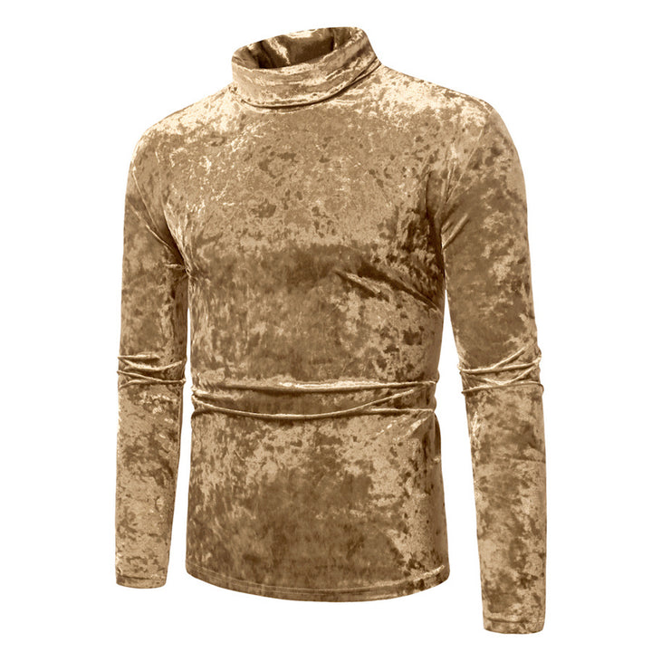 Men's figure-hugging velvet polo collar long sleeve shirt with stretch content Mune Fashion