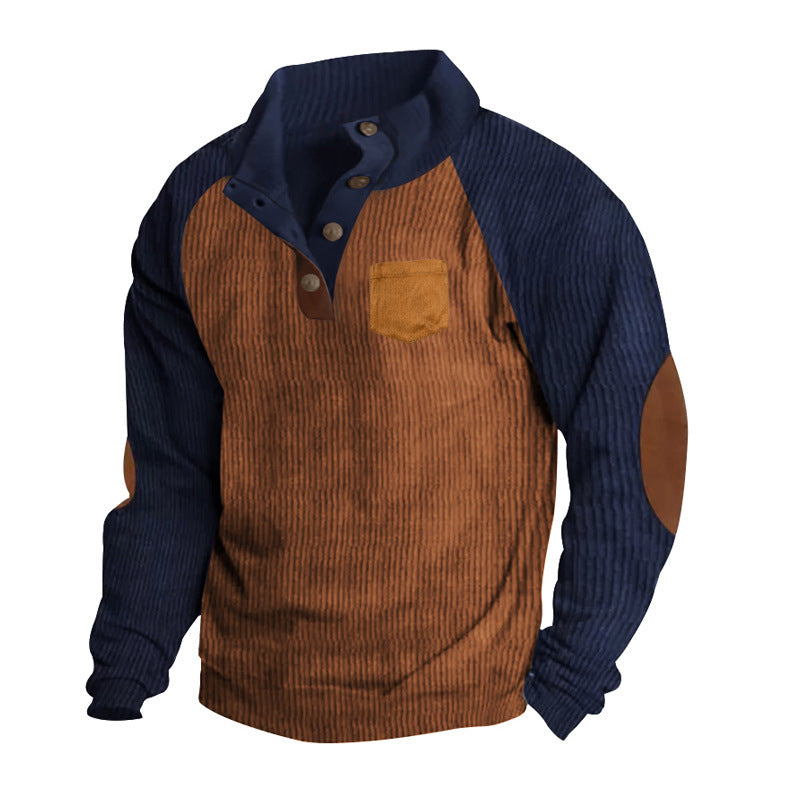 Men's Ribbed Henley Sweater with Raglan Sleeves, Elbow Patches & Chest Pocket Mune Fashion