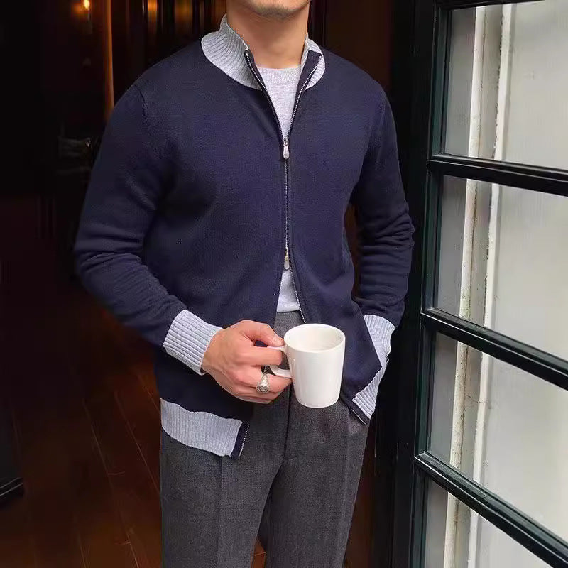Men's Elegant Knit Sweater with Stand-Up Collar Mune Fashion