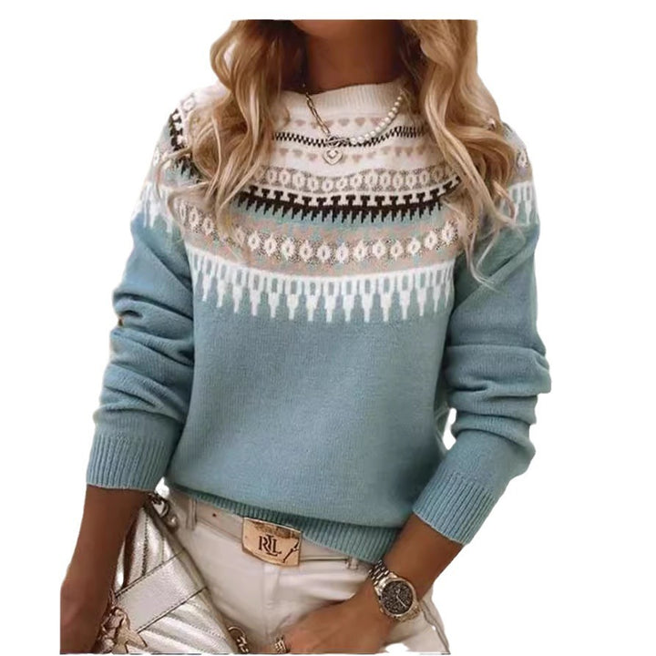 Women's Norwegian sweater made of wool blend with round neck and traditional Fair Isle yoke Mune Fashion