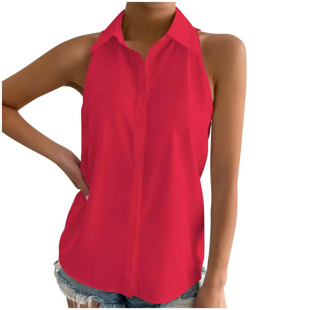 Women's Sleeveless Shirt with Classic Collar and Chic Cut Mune Fashion