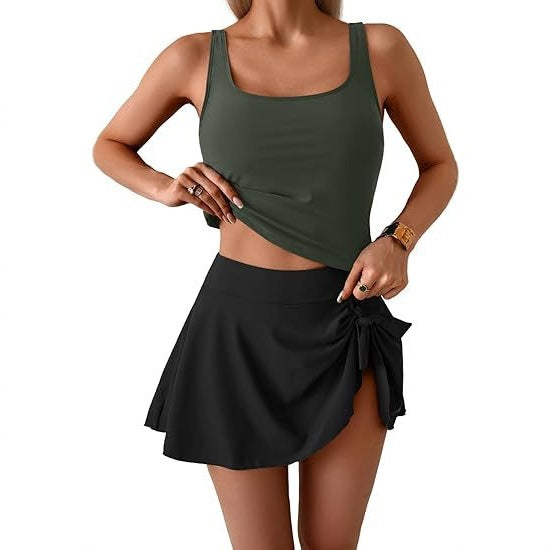 Women's Sporty Tankini Set with Flattering Skirt Mune Fashion