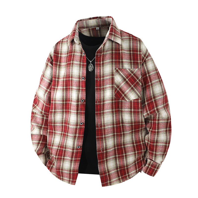 Men's Oversized Checked Flannel Shirt with Chest Pocket and Relaxed Overshirt Fit Mune Fashion