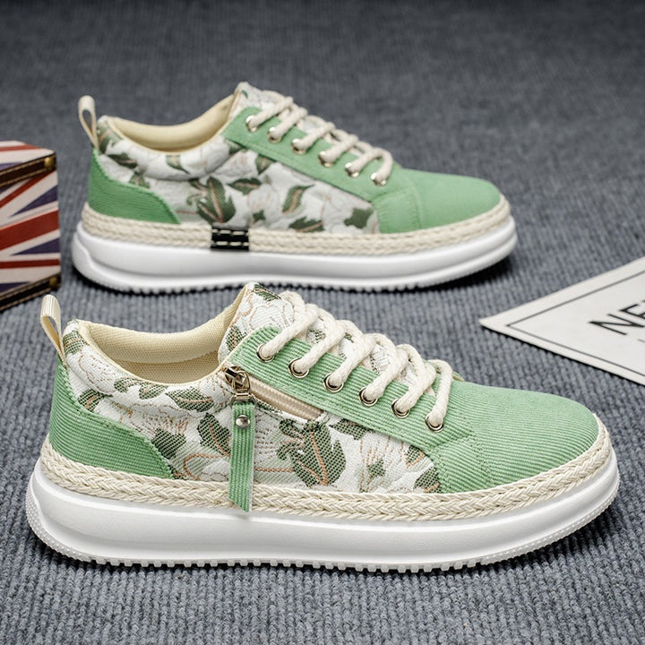 Women's embroidered espadrille platform sneakers with floral jacquard, braided cord sole, and cushioned inner lining Mune Fashion