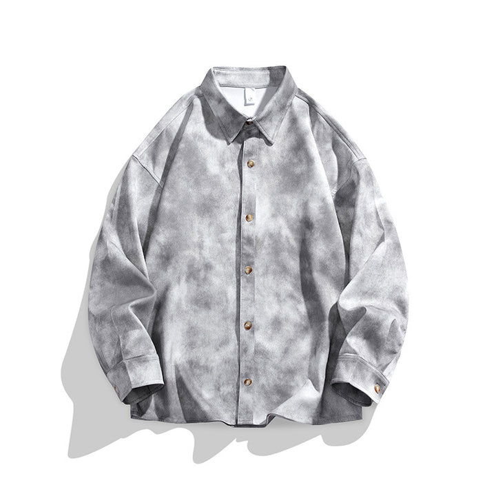 Men's Oversized Shirt Jacket in Washed Tie Dye Look with Wooden Button Placket & Casual Silhouette Mune Fashion
