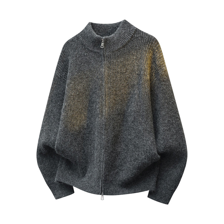 Unisex Oversize Structured Knit Half-Zip Cardigan with Stand Collar & Two-Way Zipper Mune Fashion