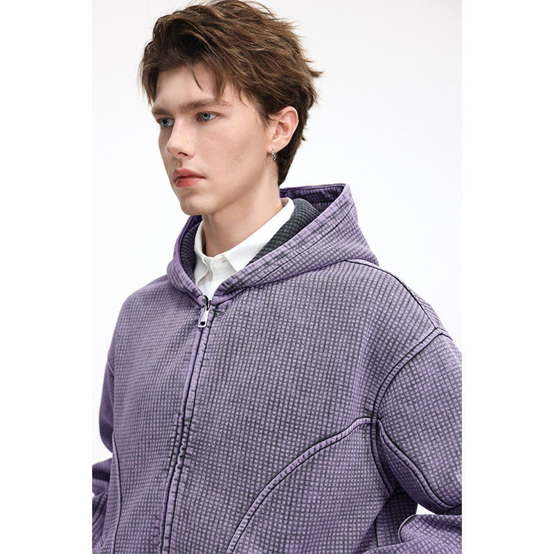 Men's Oversized Waffle Texture Hooded Jacket with Full Zip Mune Fashion