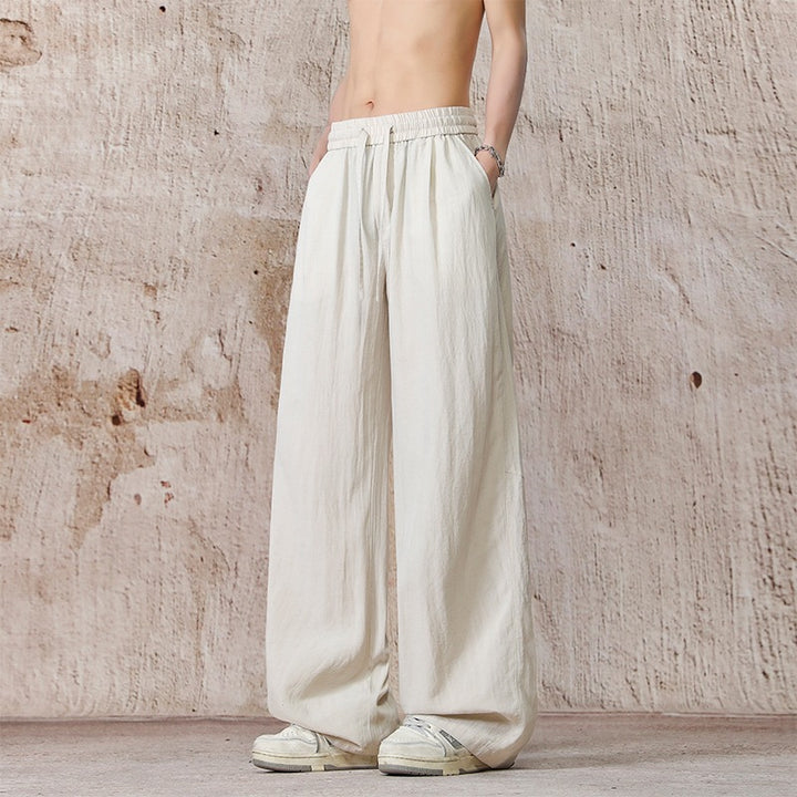 Unisex Wide Linen Look Relaxed Pants with Drawstring Waist & Extra Wide Leg Mune Fashion