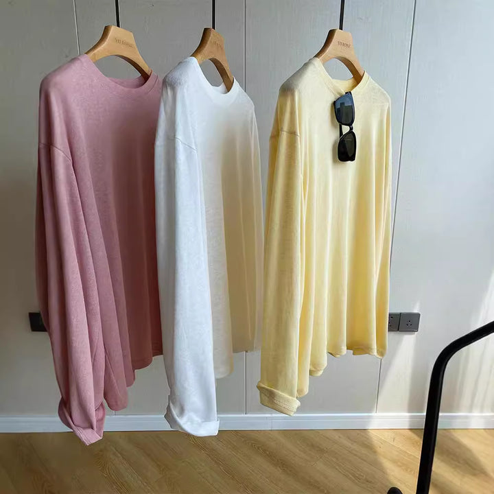 Women's Casual Long Sleeve Shirt with V-Neck Mune Fashion