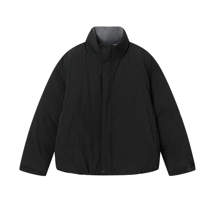 Unisex Reversible Puffer Jacket Short with High Stand-Up Collar and Concealed Closure Mune Fashion