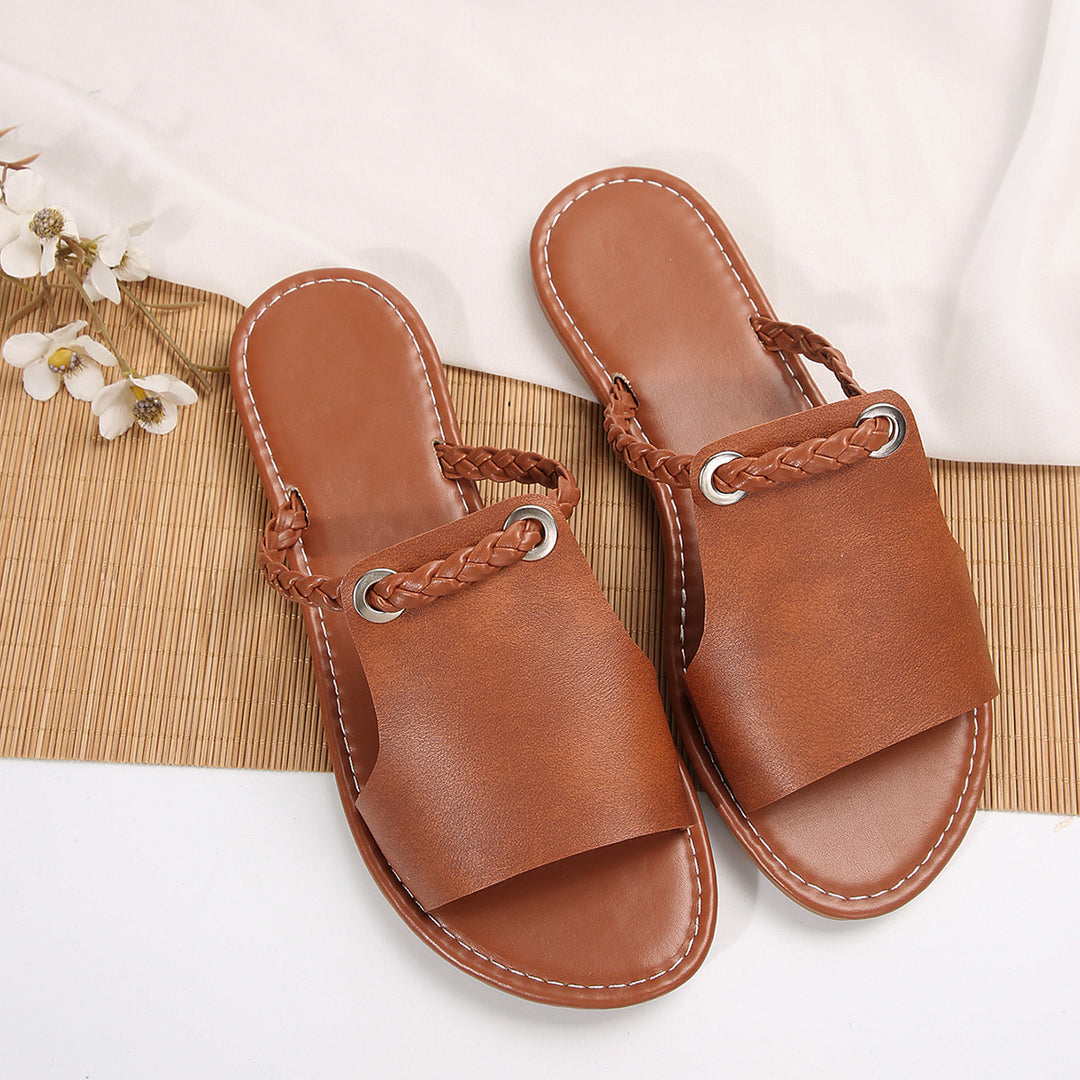 Women's elegant flat slide with wide upper material and braided toe strap Mune Fashion