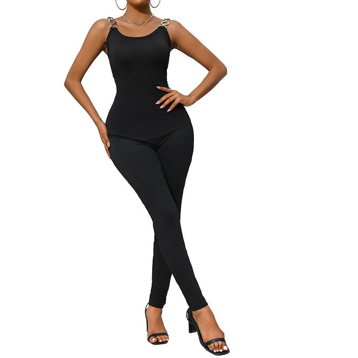 Women's figure-hugging jumpsuit with chain straps and narrow leg section Mune Fashion