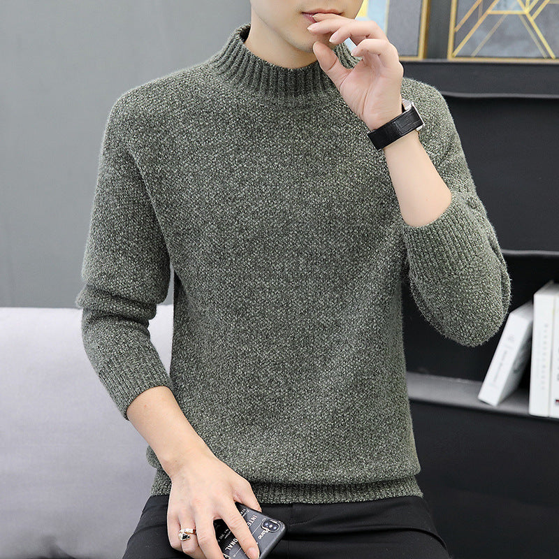 Men's Melange Boucle Mockneck Sweater with Thermal Fine Knit and Ribbed Cuffs Mune Fashion