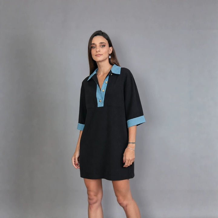 Women's oversized polo tunic with contrast collar and patch breast pockets Mune Fashion