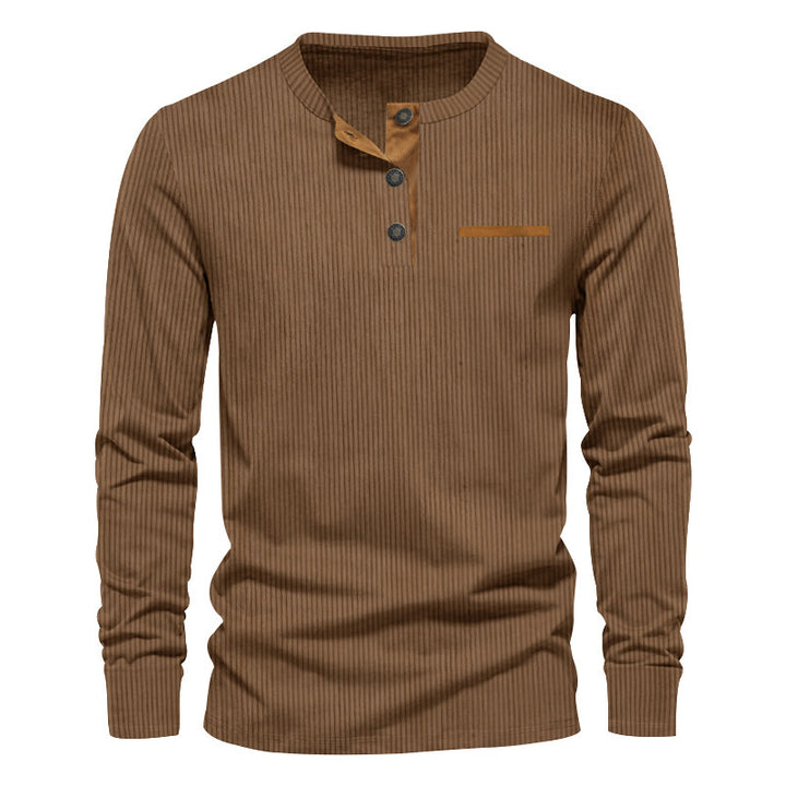 Men's ribbed Henley long sleeve shirt made of cotton blend fitted Mune Fashion