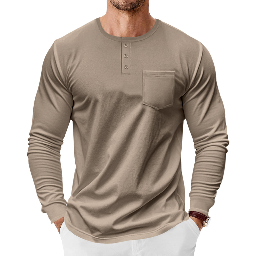 Men's long sleeve Henley shirt with chest pocket and fine cotton stretch cut Mune Fashion