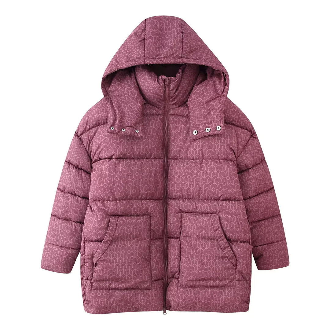 Women's non-quilted hooded jacket with graphic quilted pattern, two-way zipper and oversized pockets Mune Fashion